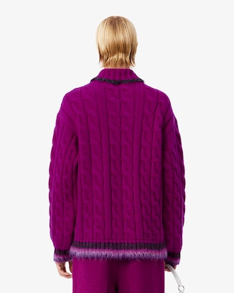 Runway Wool Polo Collar Cable Knit Sweater