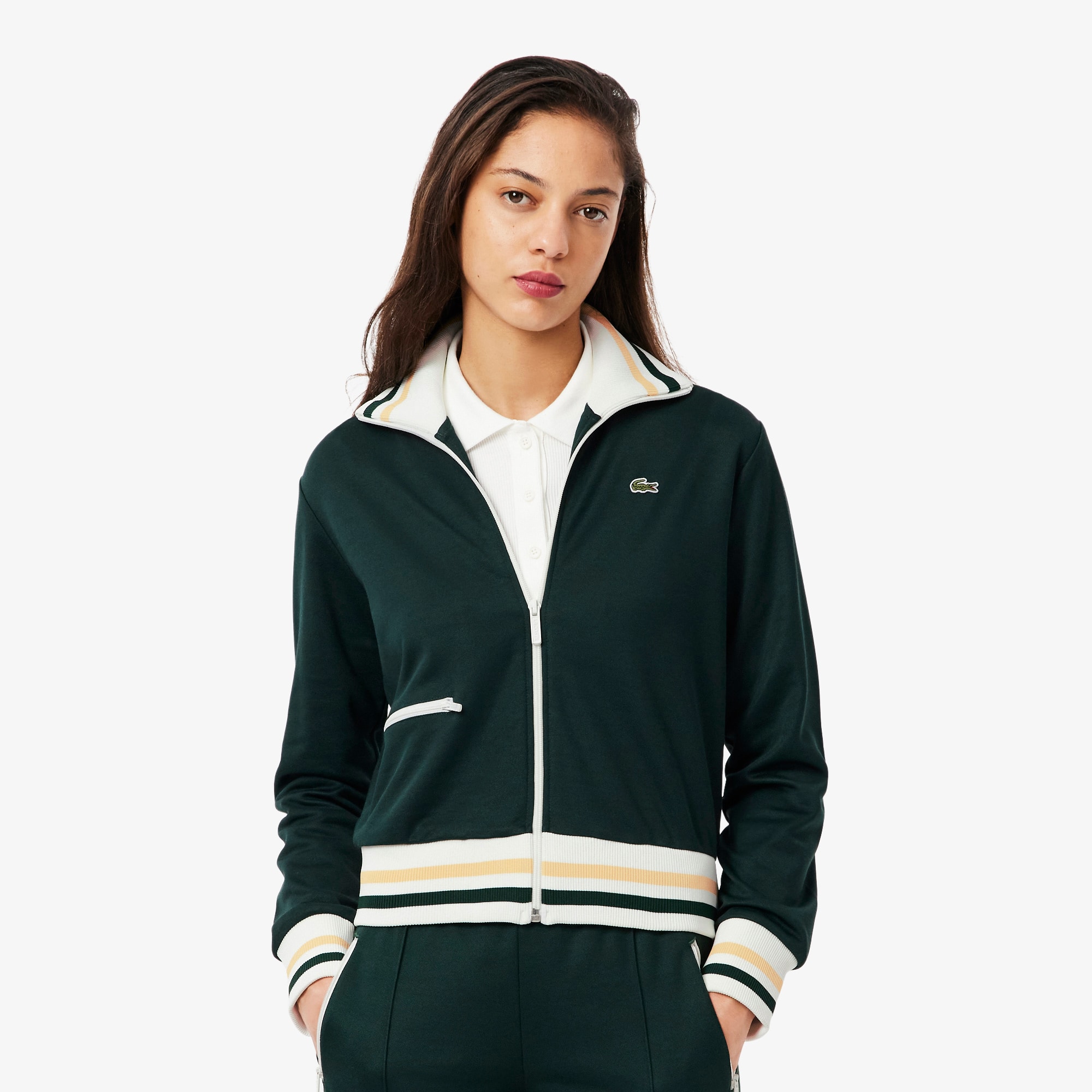 Lacoste Women's Zip-up Stripe Accent Sweatshirt - 34 In Green