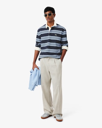 Relaxed Fit Striped Piqu&eacute; Rugby Polo Shirt