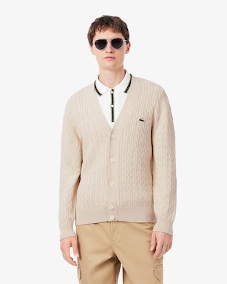 Cable Knit Intarsia Branded Cardigan