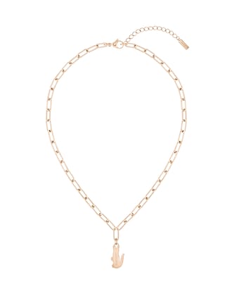 Women's Pink Crystal Croc Pendant Gold Necklace