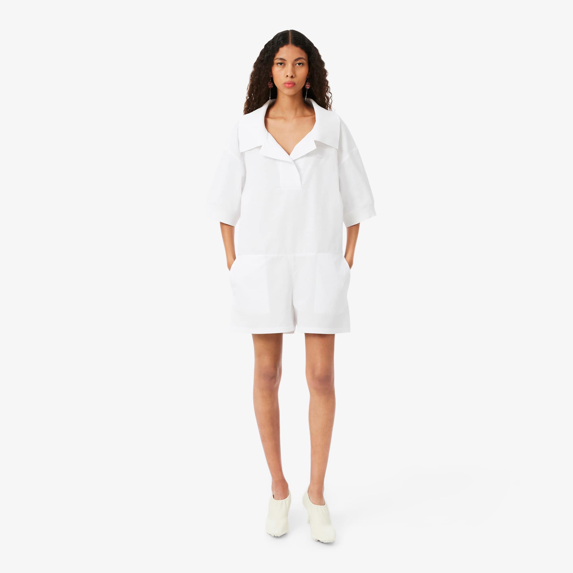 Lacoste Runway Poplin Polo Collar Playsuit - M In White