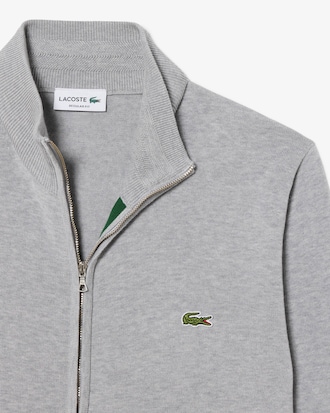 Pull zipp&eacute; &agrave; col montant en coton biologique uni