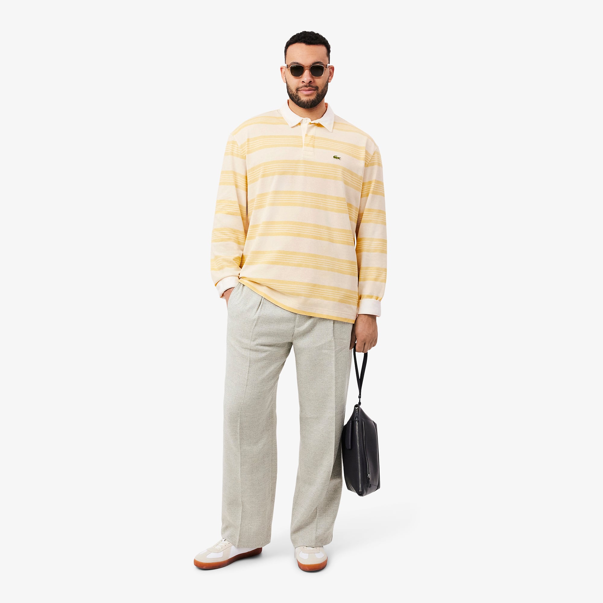 Relaxed Fit Striped Piqué Rugby Polo