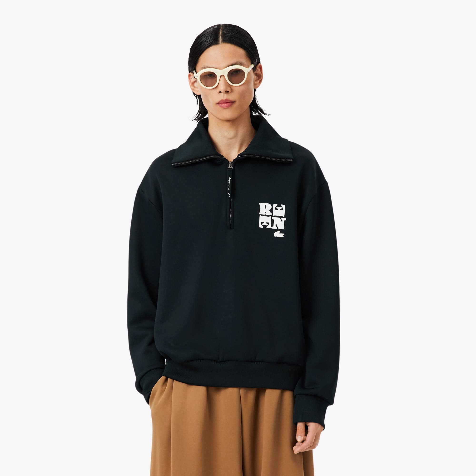 Runway High Neck Zipped Badge Accent Sweatshirt - Sweaters