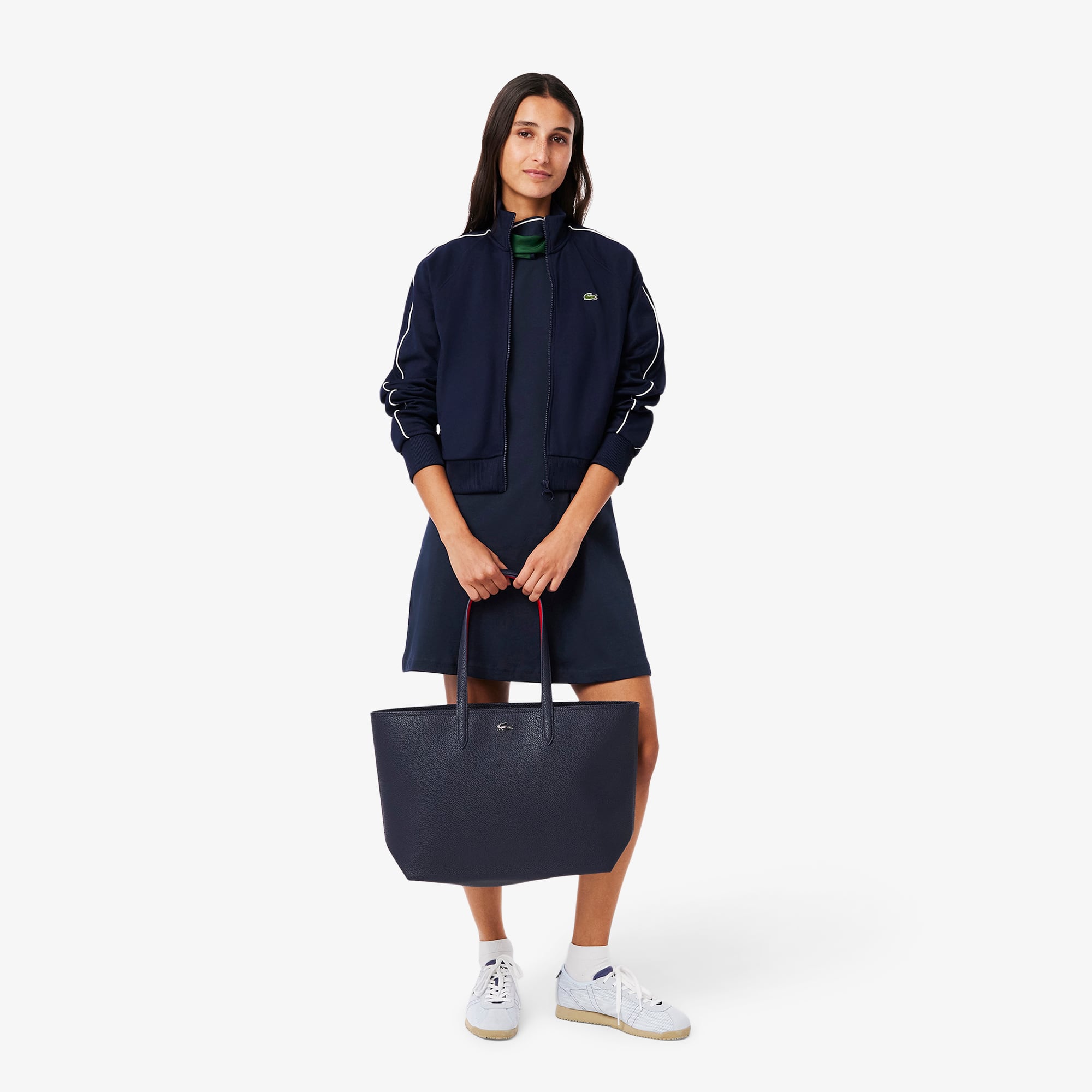 ★LACOSTE★ Women's flared short sleeve shirt dress dark nav Lacoste Women's Flared Mini Pique Polo Dress, Navy Blue, 0