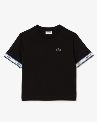 T-shirt fille court avec marquage Lacoste sur les manches