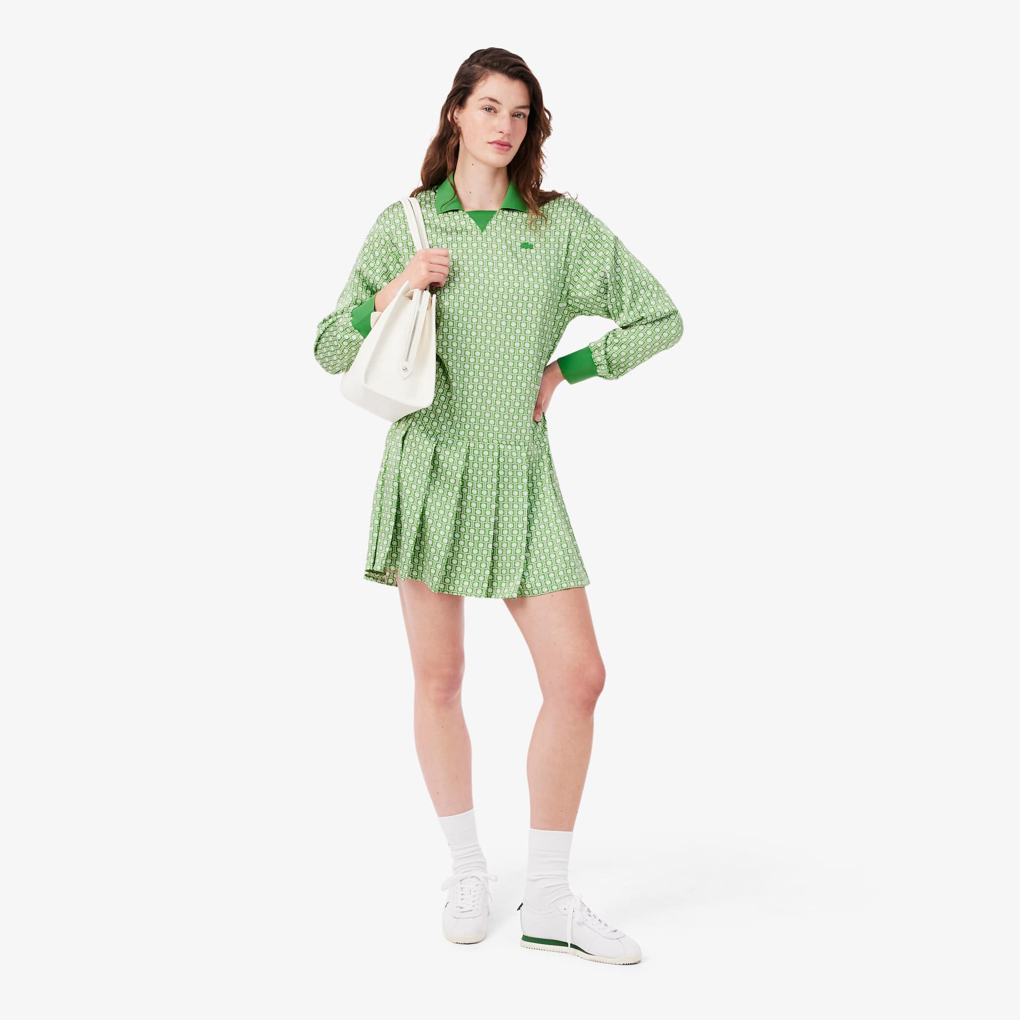 Lacoste Pleated Satin Polo Dress - L (40) Lacoste Pleated Satin Polo Dress - L (40)