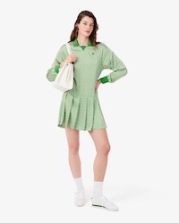 Pleated Satin Polo Dress