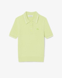 Striped Cable Knit Polo Collar Sweater