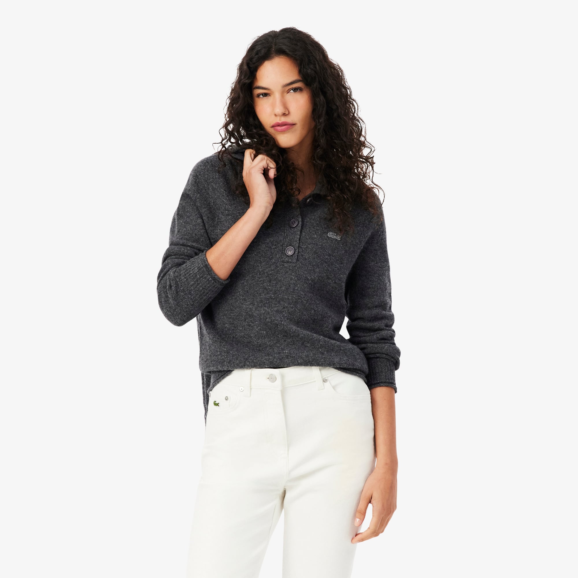 Lacoste Women's Wool High-neck Sweater - L (40) In Gray