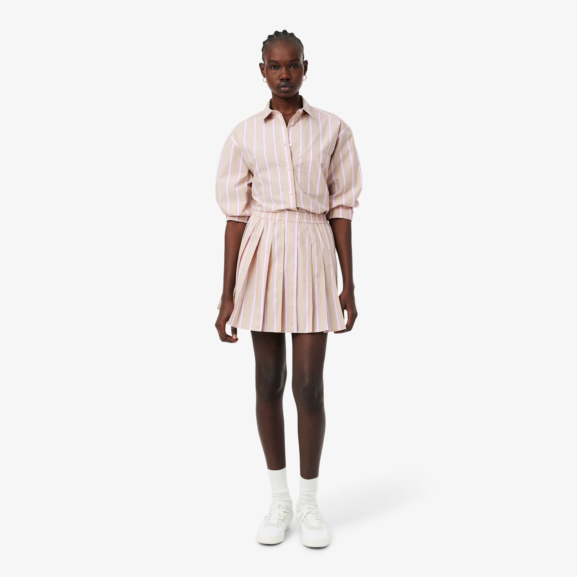 Poplin Short Striped Pleated Skirt - Shorts & Skirts - New In 2026