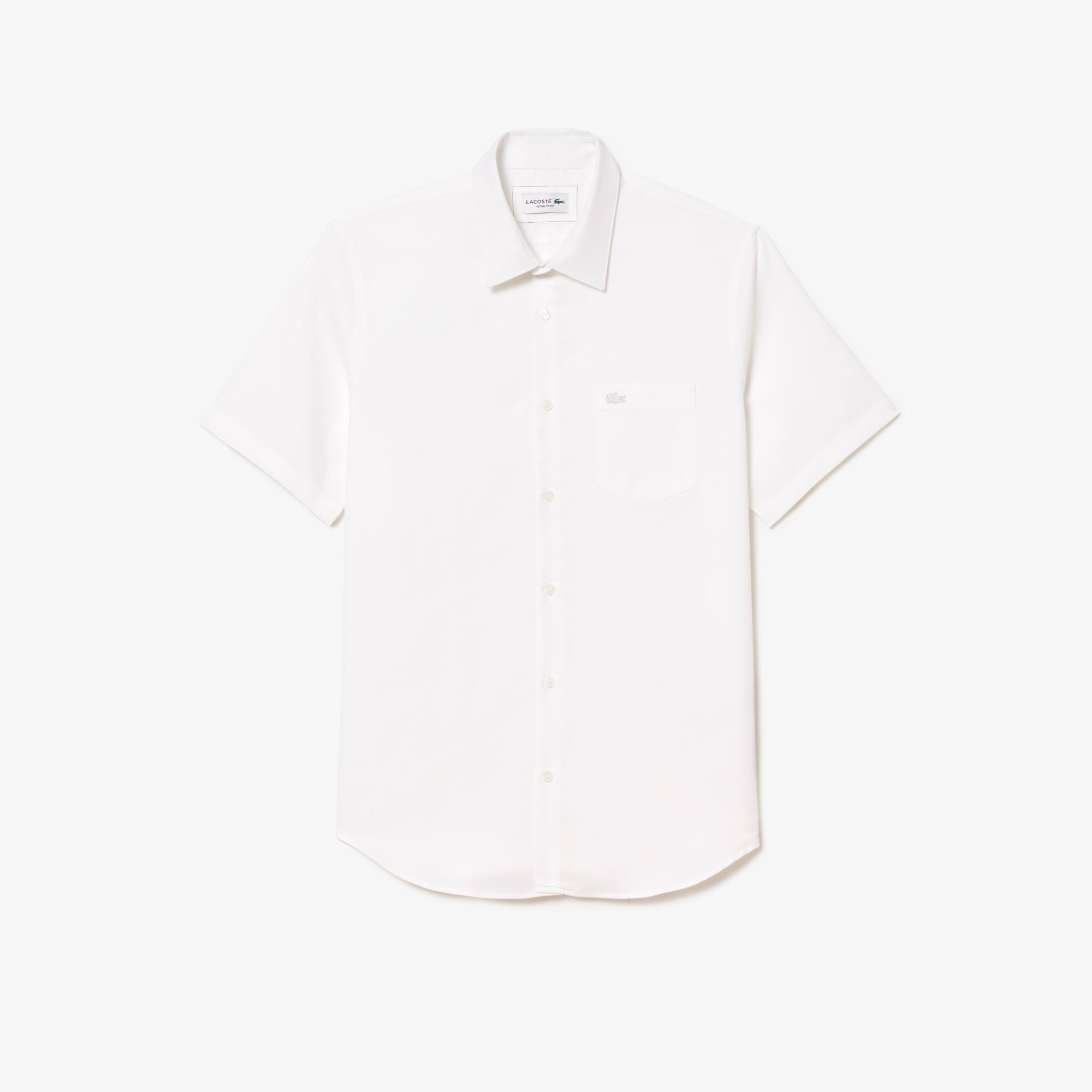 Lacoste Men's Regular Fit Solid Cotton Shirt - 18 - 46 In White