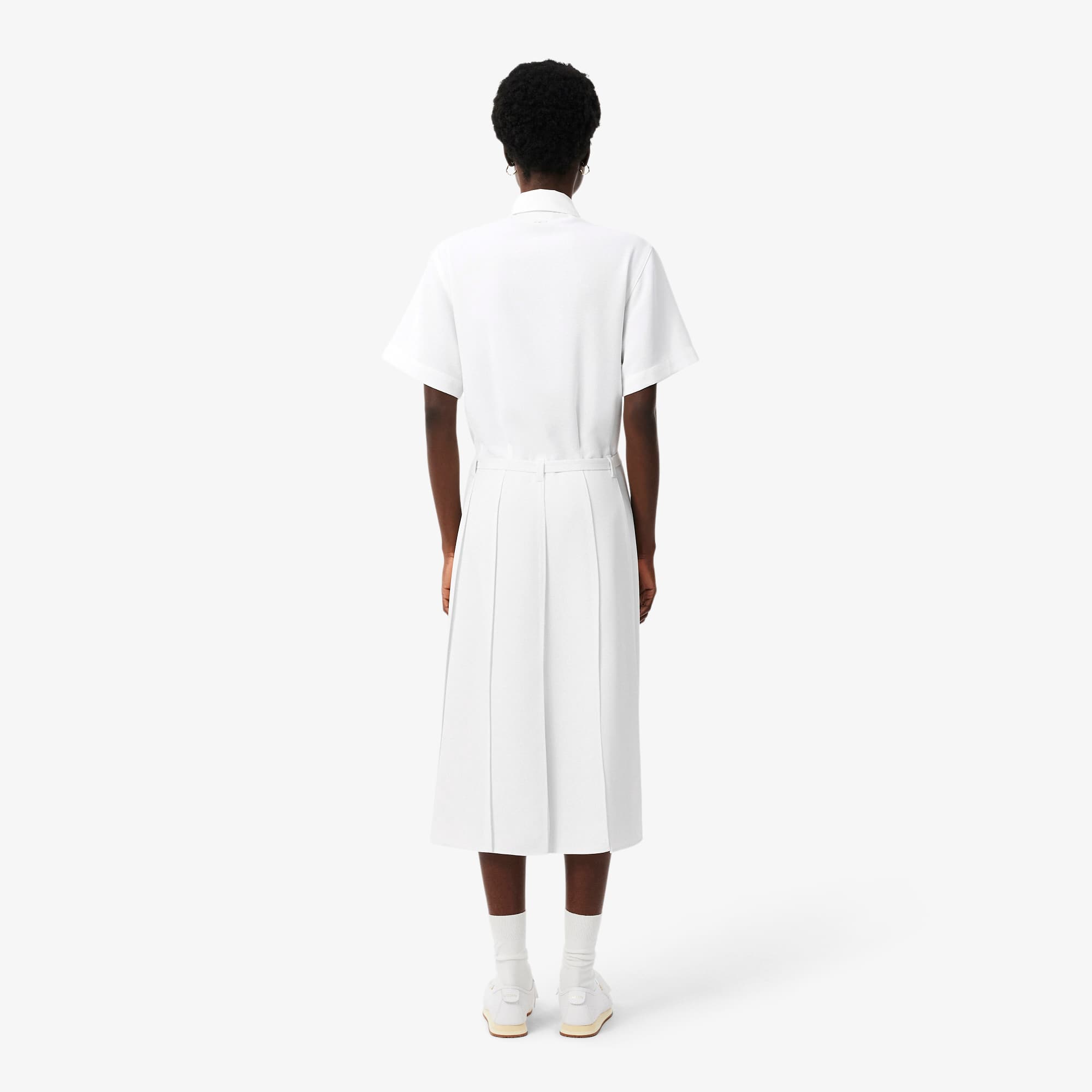 Long Pleated Fluid Piqué Dress