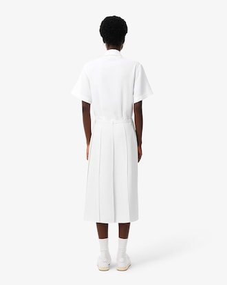 Long Pleated Fluid Piqu&eacute; Dress