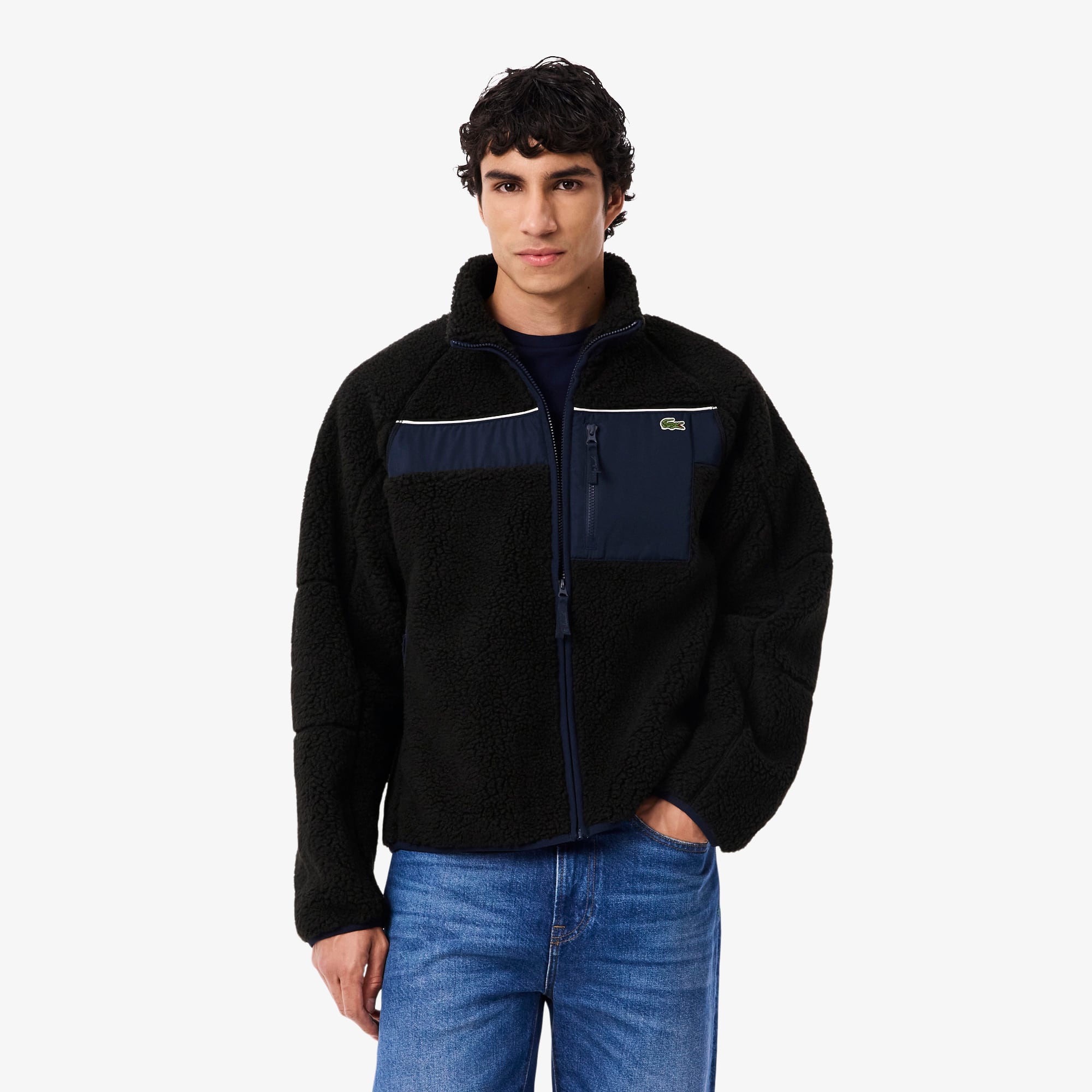 Lacoste Men's Colorblock Sherpa Fleece Jacket - Xxl - 7 In Black