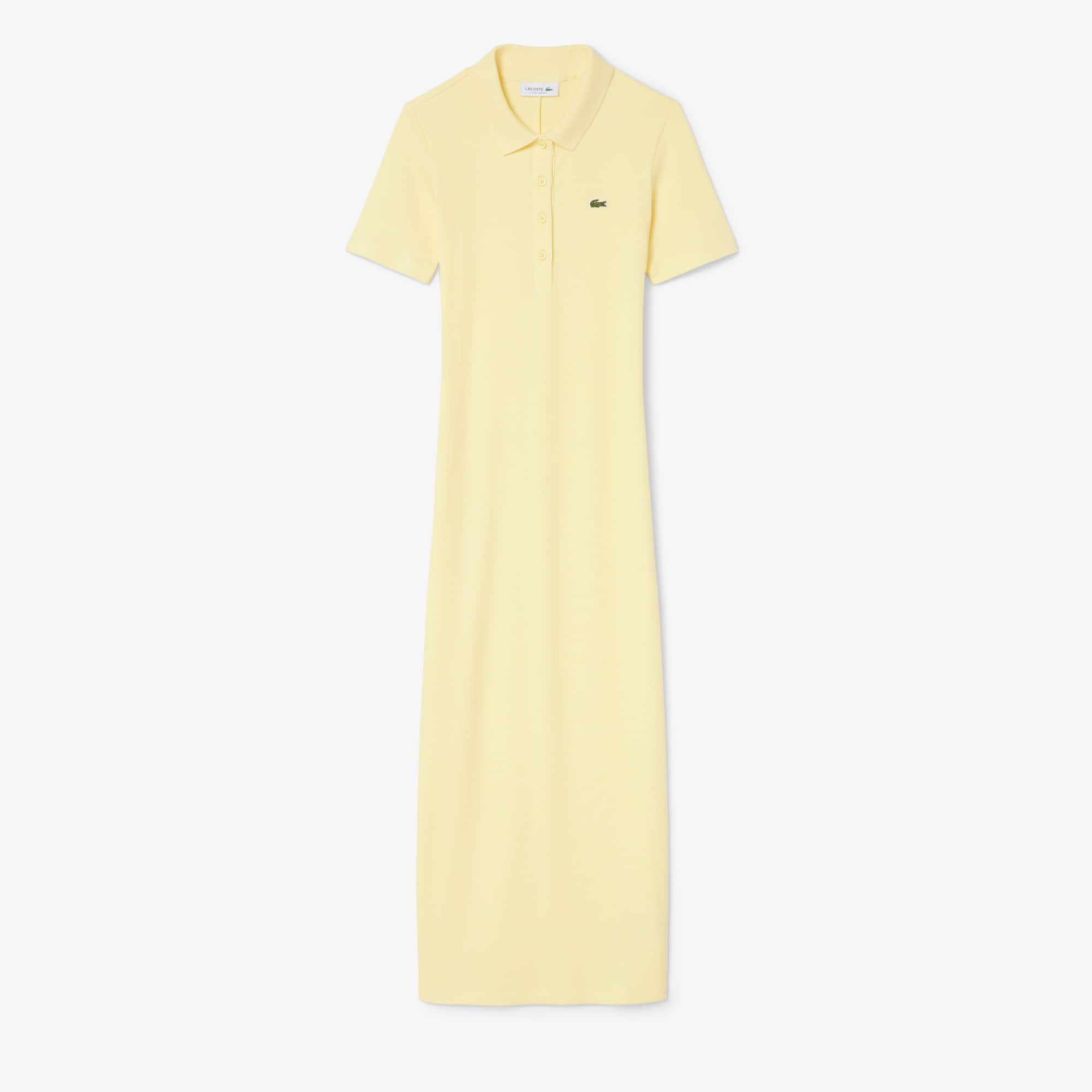 Lacoste Women's Long Ribbed Cotton Polo Dress - 44 In Yellow