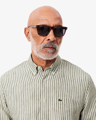 Camisa para hombre regular fit de lino a rayas