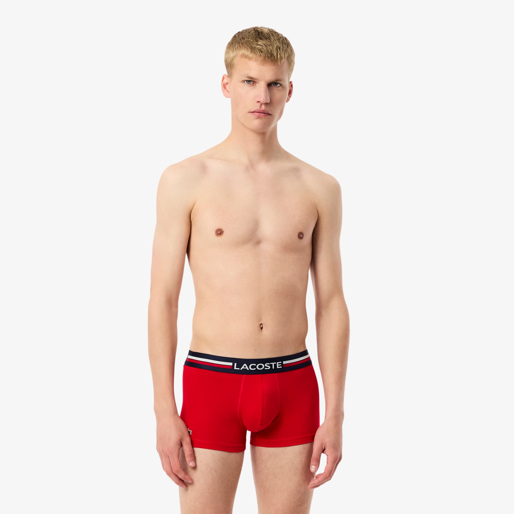Lacoste Men's 3-pack Stretch Cotton Trunks - Xs In Red