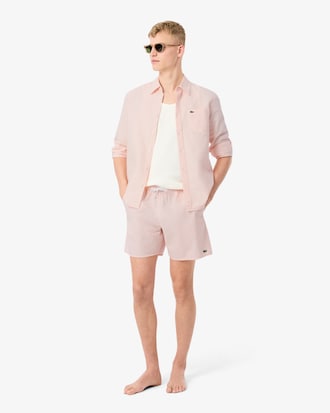 Men's Mid Length Striped Textured Swim Trunks