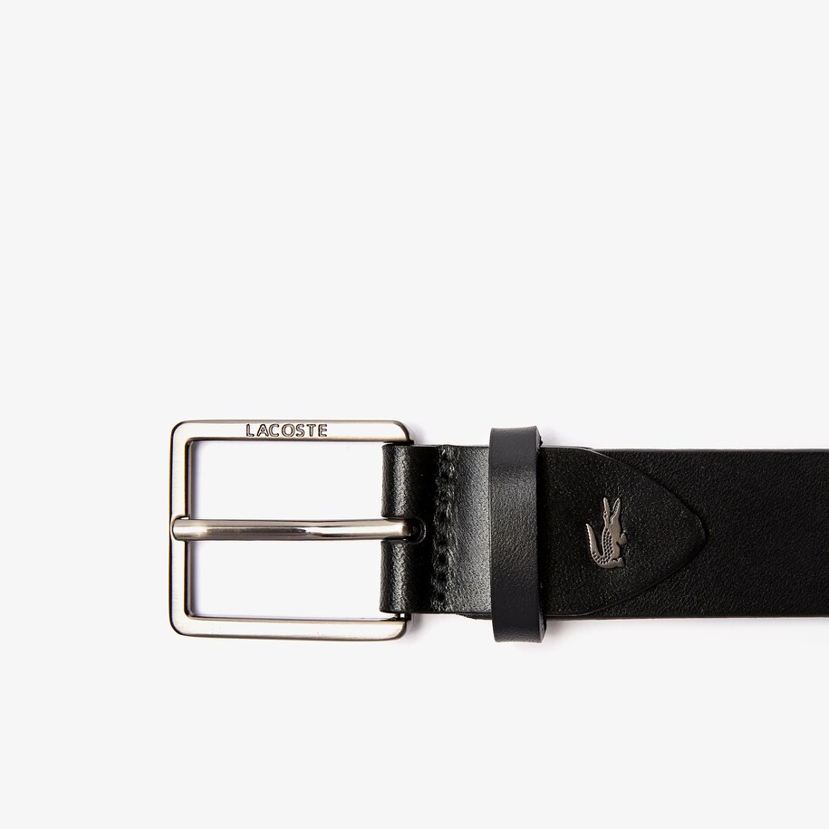 Men's Engraved Lacoste And Embossed Crocodile Leather Tongue Buckle