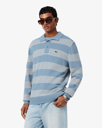Striped Cotton Polo Collar Sweater