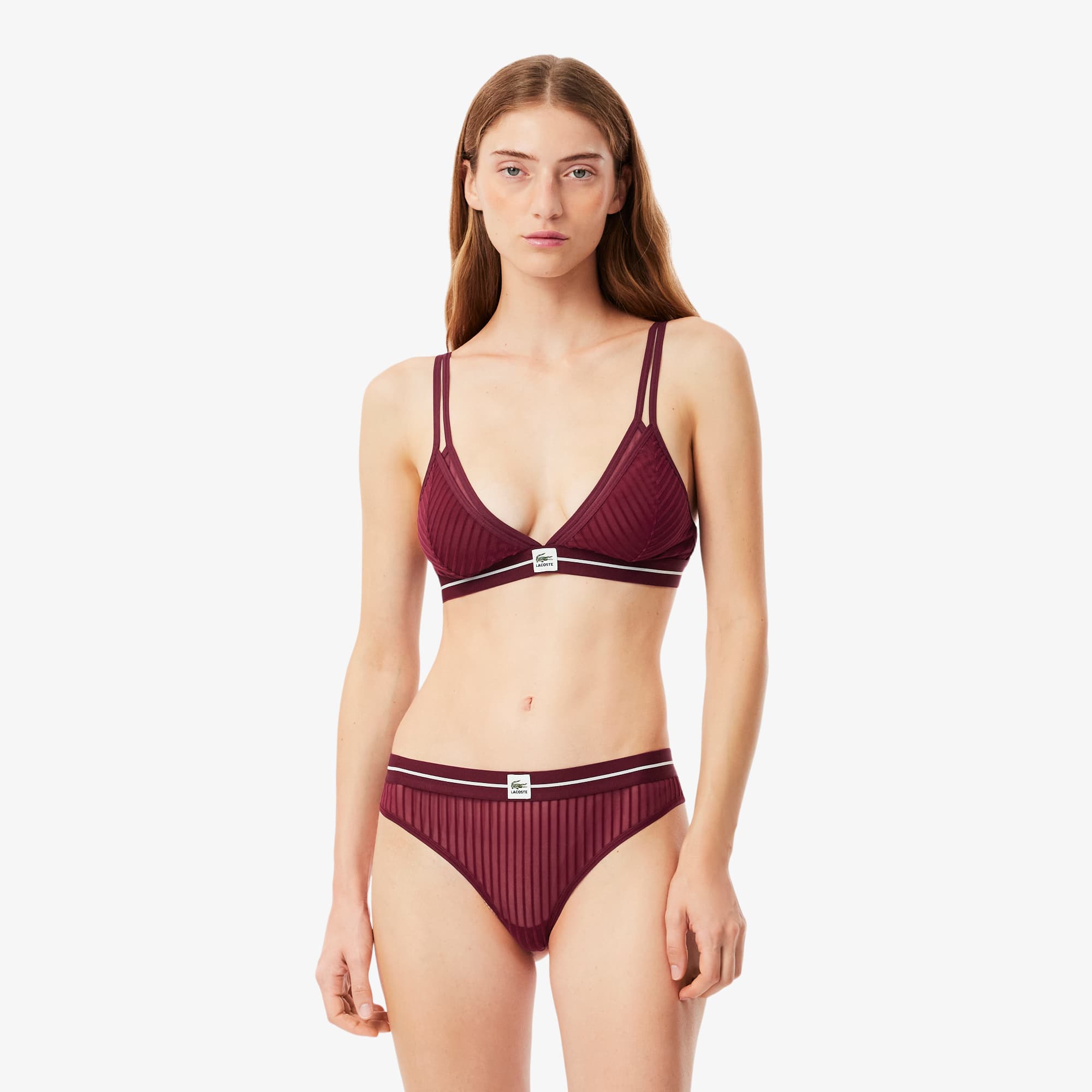 Velour Stripe Mesh String Briefs