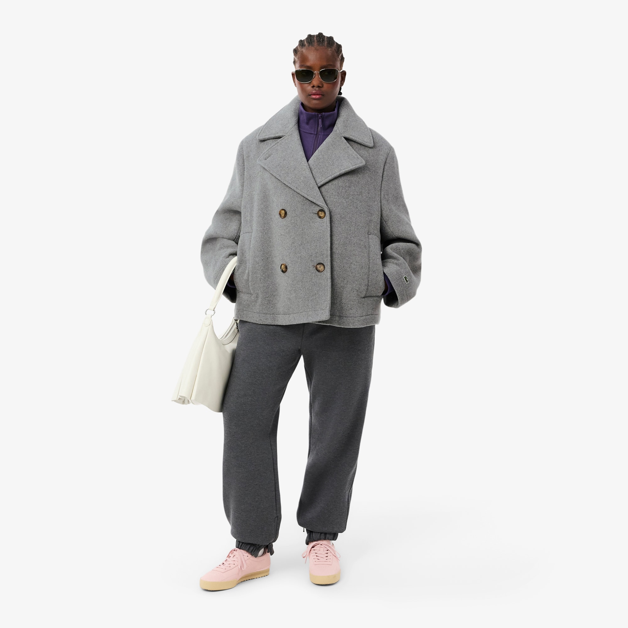 Women's Short Oversized Wool Blend Pea Coat - Respect for Animal