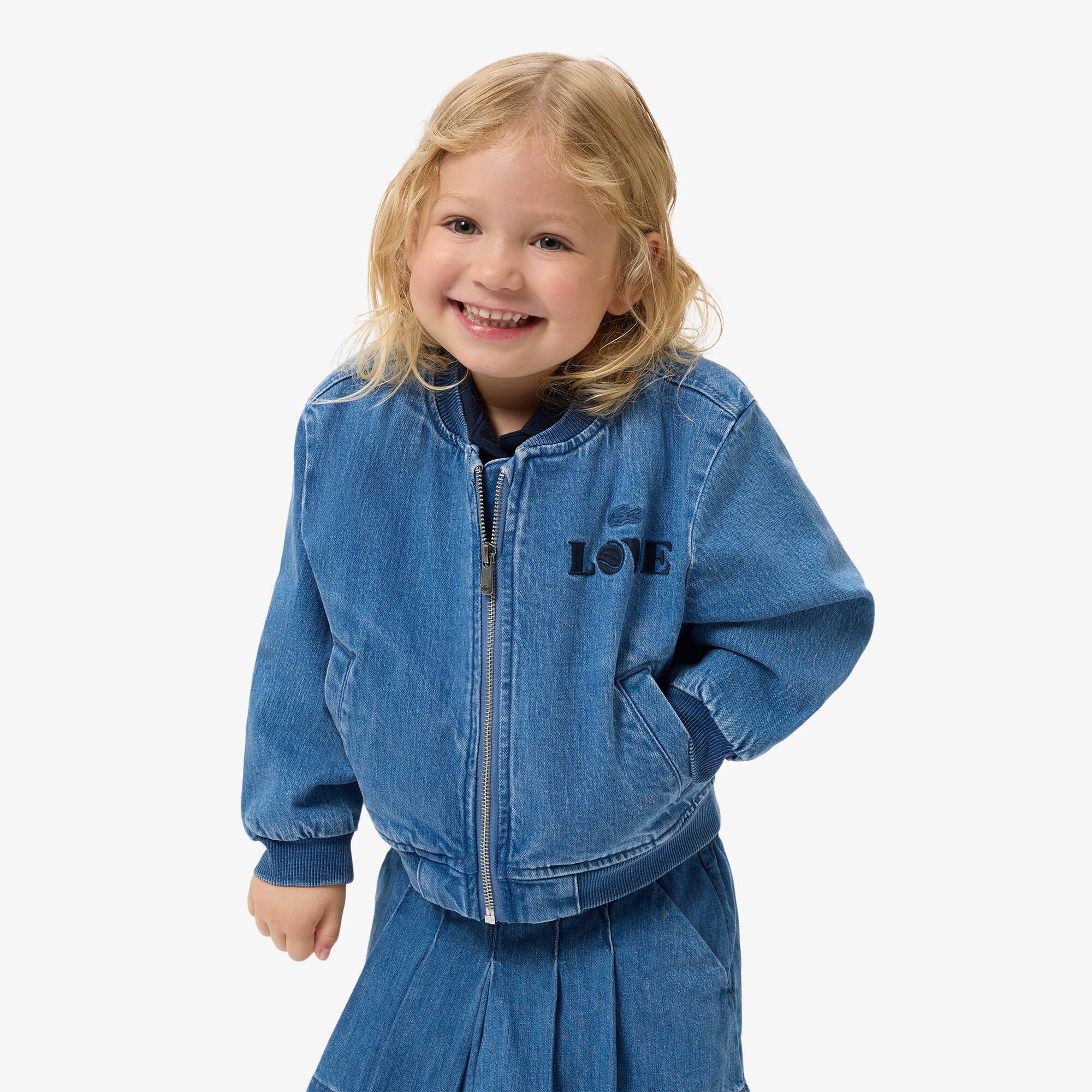 Padded Badge Accent Denim Bomber Jacket