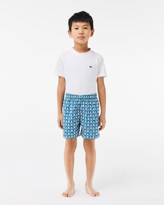 Kids' Monogram Print Swim Trunks