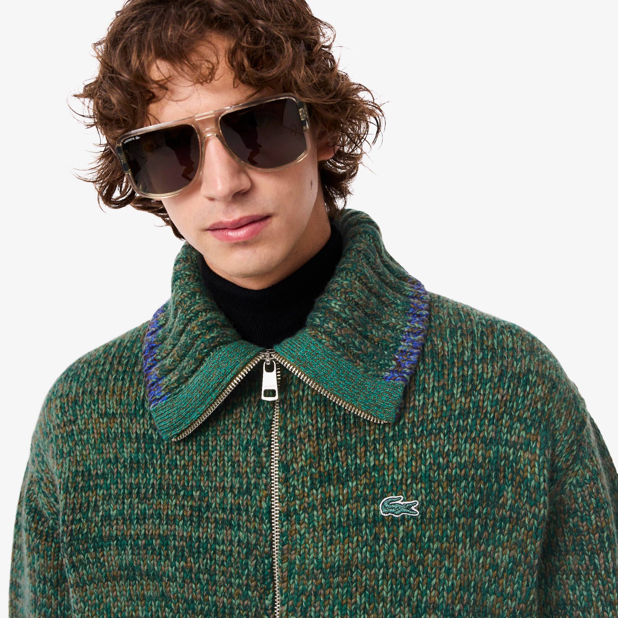 Men's High-Neck Mercerized Wool Zip-Up Sweater - Sweaters