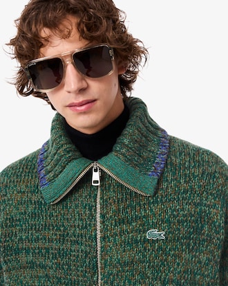 Men's High-Neck Mercerized Wool Zip-Up Sweater
