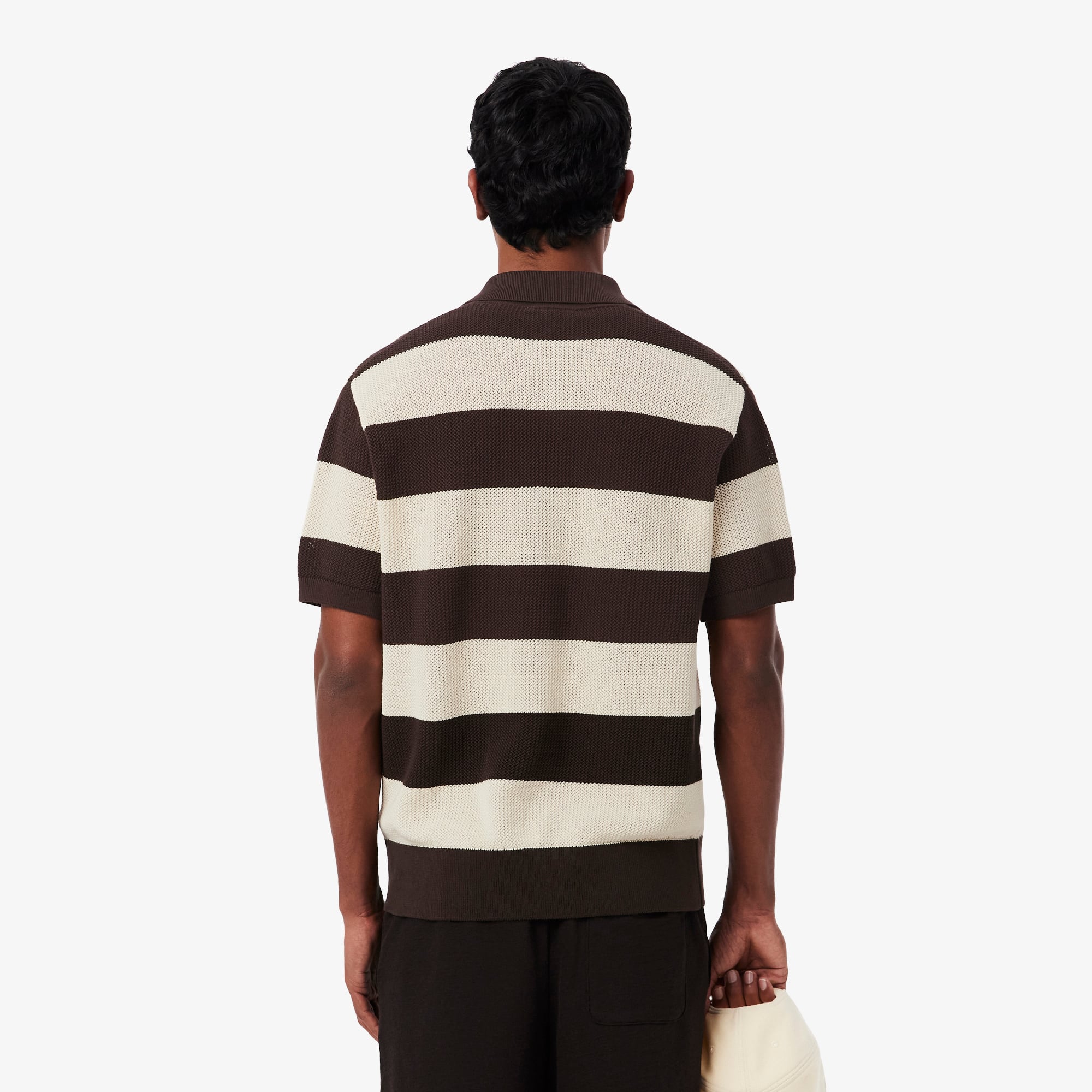 Short Sleeved Striped Polo Collar Sweater - Sweaters & Sweatshirts