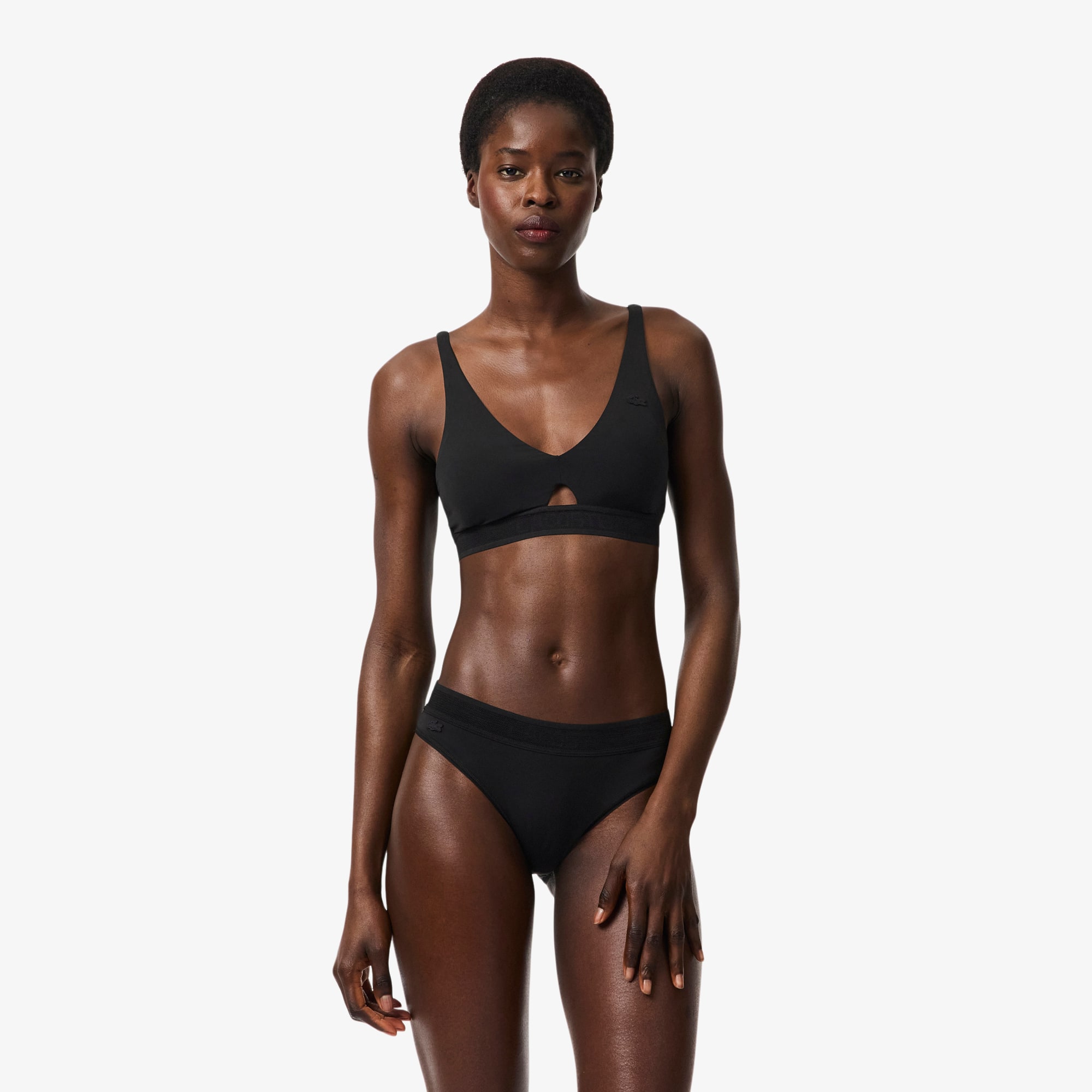 Lacoste Perforated Band Microfiber Bra In Black