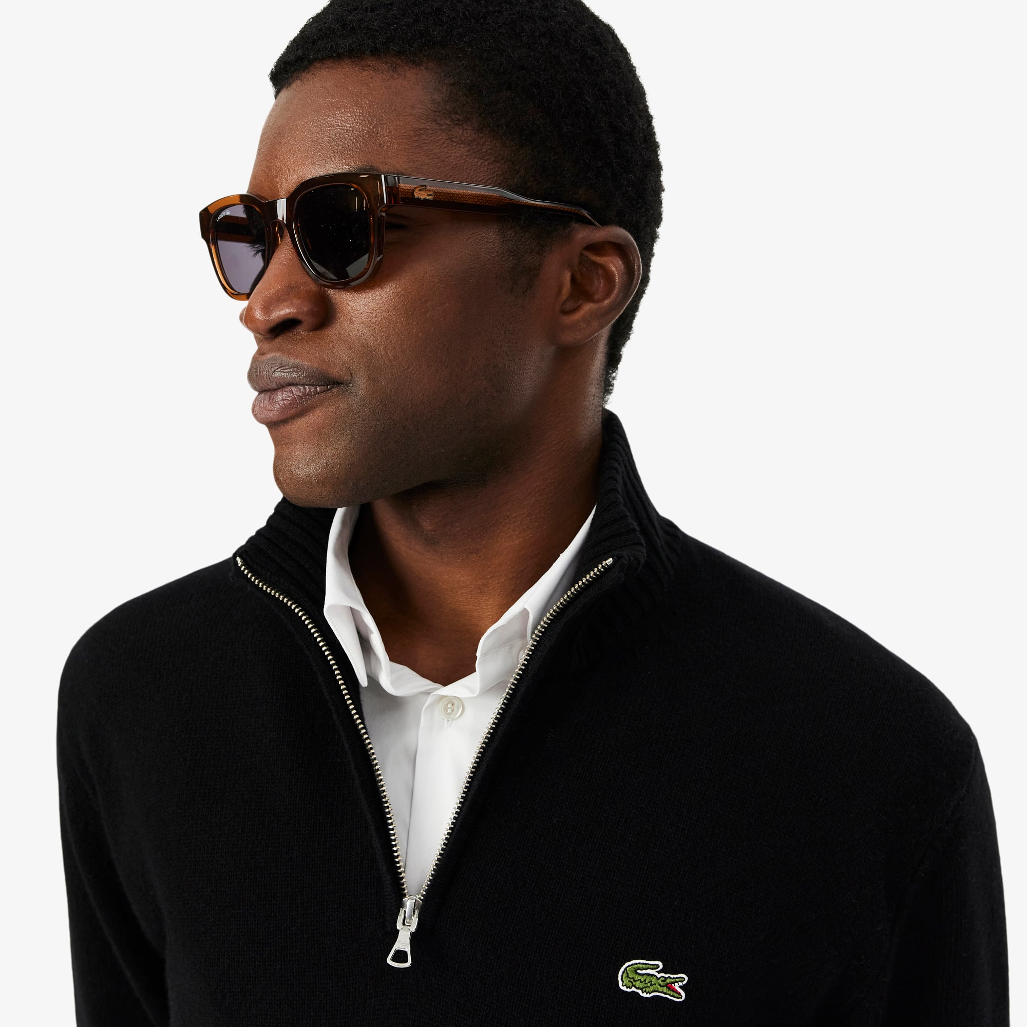 Men's Zip-Up High-Neck Wool Sweater