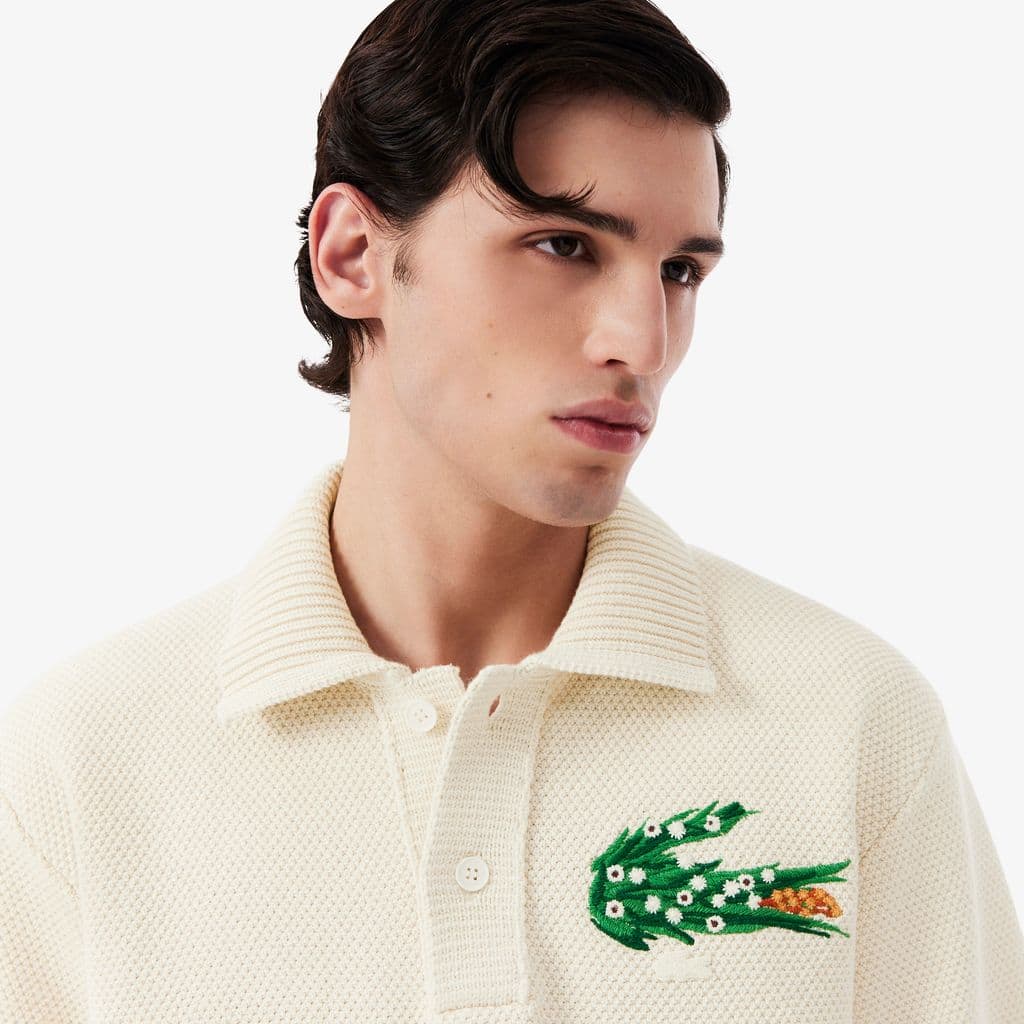 Runway Floral Crocodile Polo Collar Piqué Sweater - undefined Runway Floral Crocodile Polo Collar Piqué Sweater - undefined