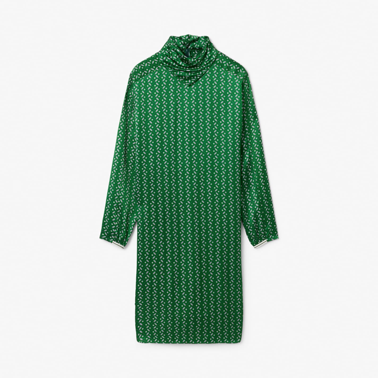 Runway Printed Satin Scarf Neck Dress