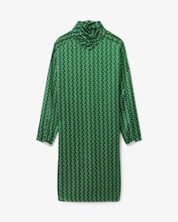 Runway Printed Satin Scarf Neck Dress