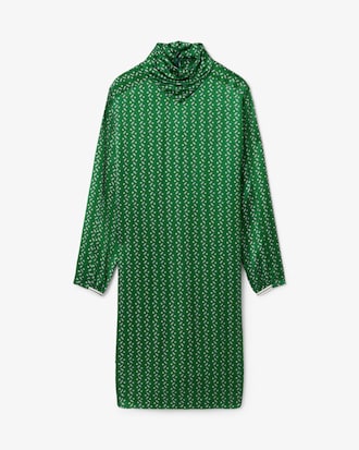 Runway Printed Satin Scarf Neck Dress