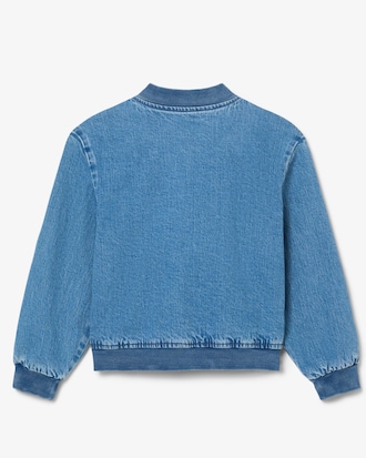 Padded Badge Accent Denim Bomber Jacket