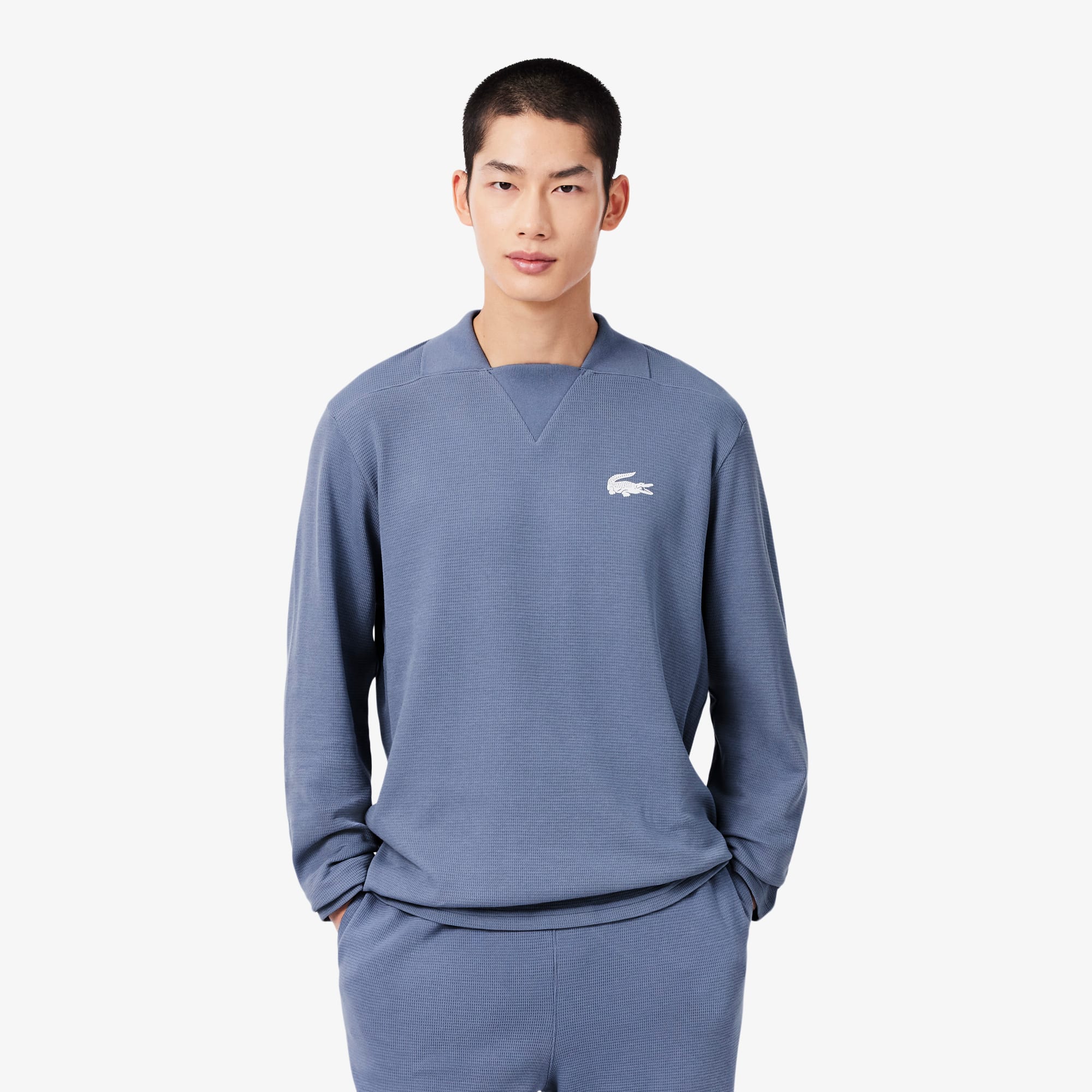 Lacoste Men's Waffle-Knit V-Neck Sleep Shirt - Thistle