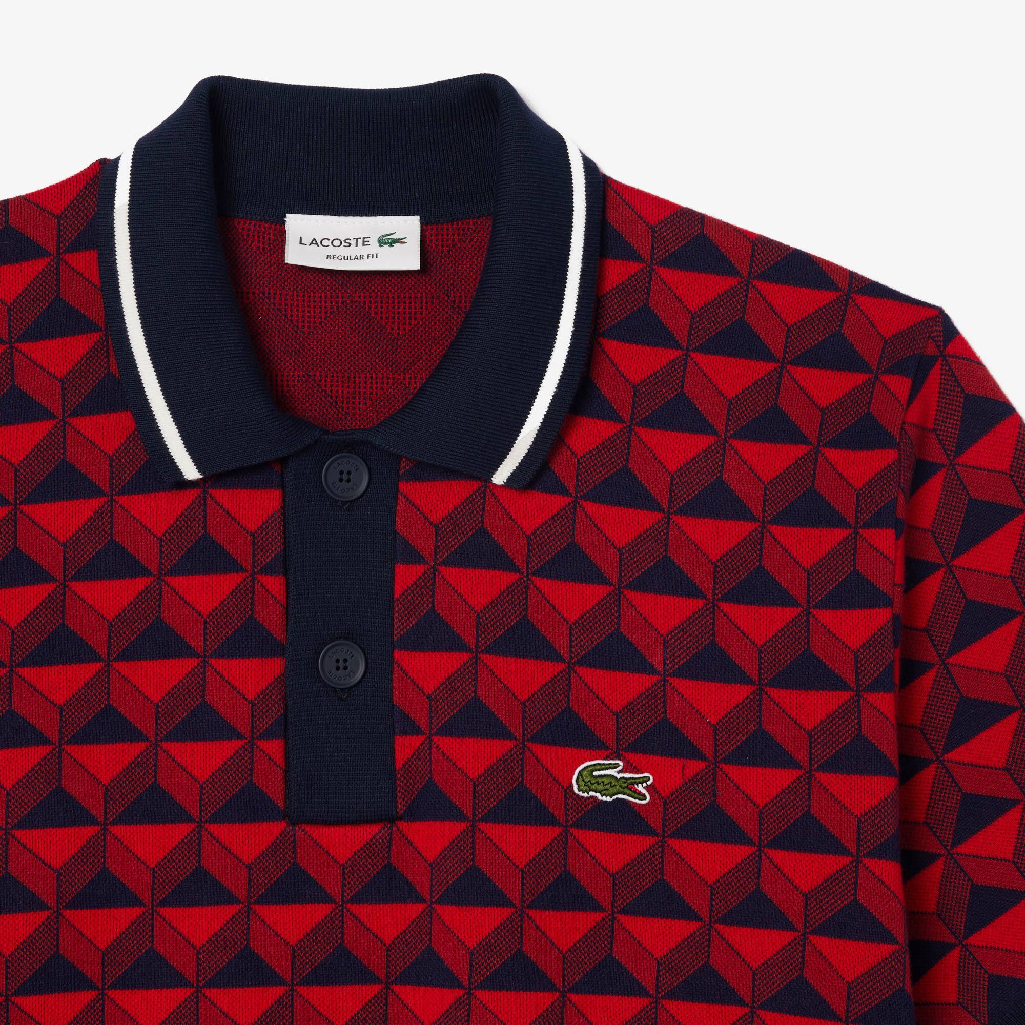 Lacoste 幾何学模様ジャケット 赤 Men's Graphic Motif Cotton Polo Sweater - Sweaters