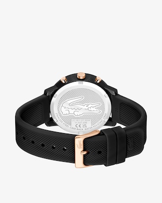 Men's Lacoste.12.12 Chrono Watch Black & Carnation Gold Silicone