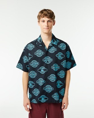 Men's Globe Print Cotton Twill Shirt