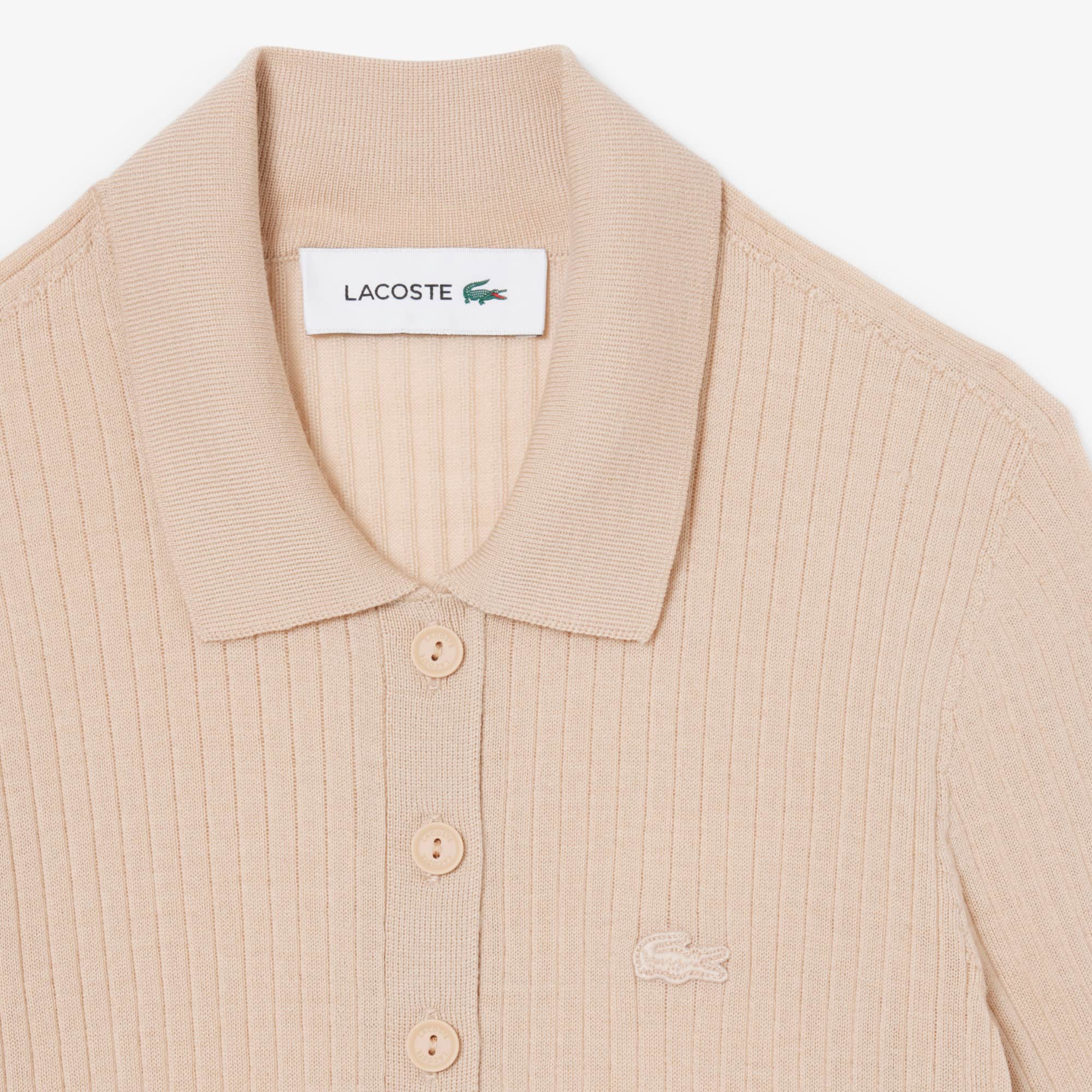 3D Rib Knit Polo Collar Merino Wool Sweater