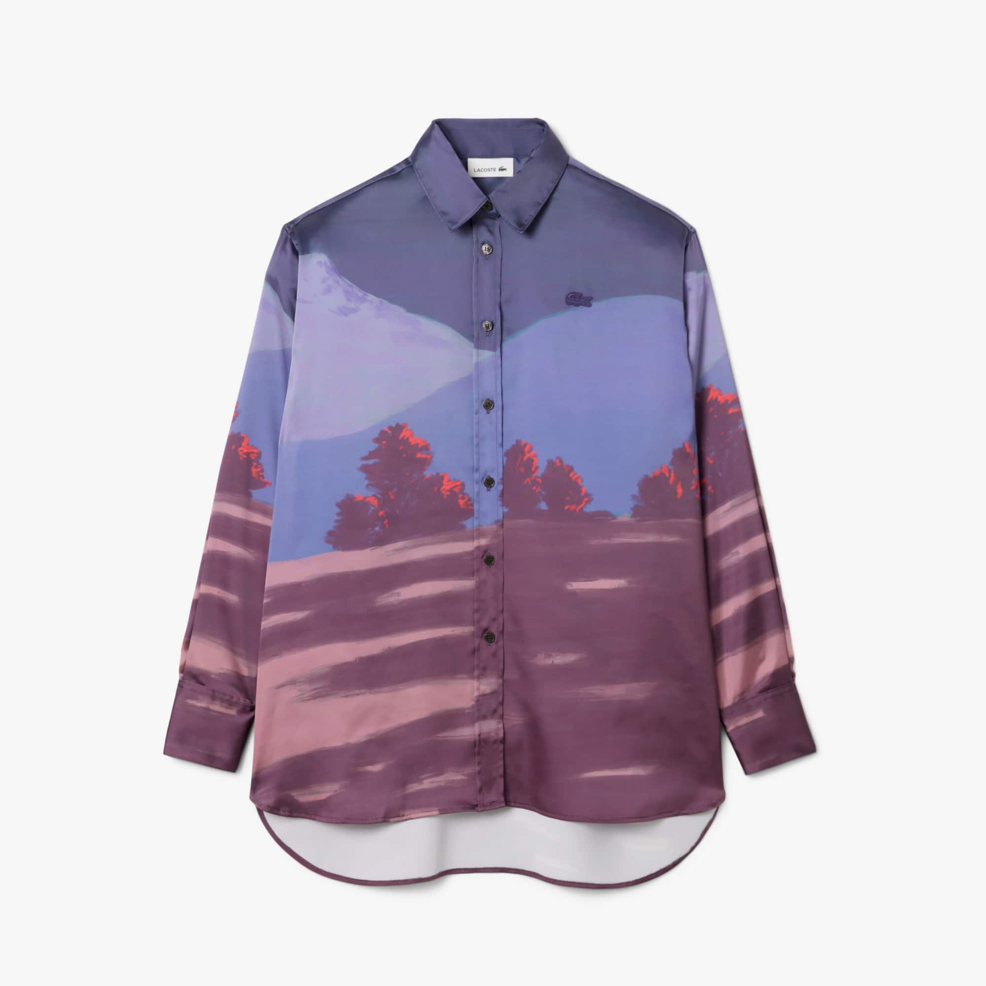 Women's Oversized Landscape Print Satin Shirt - All Women's