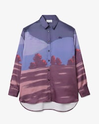 Women's Oversized Landscape Print Satin Shirt
