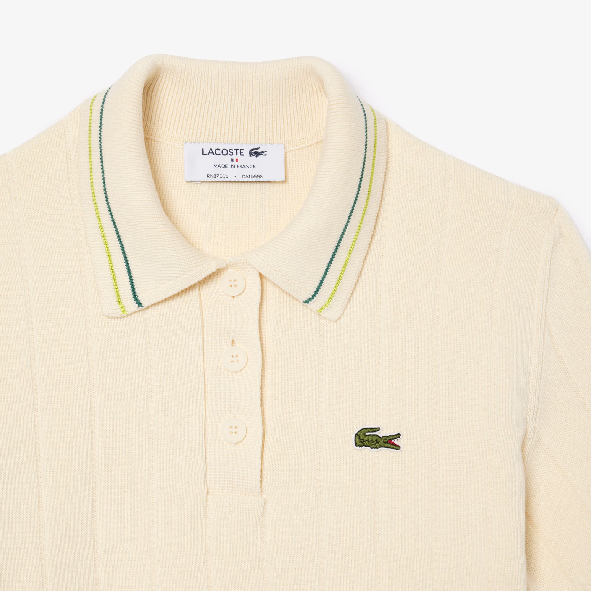 トップス FRENCH LACOSTE cotton knit polo shirt 6 Women's Striped Sleeve Textured Cotton Polo - Polo Shirts
