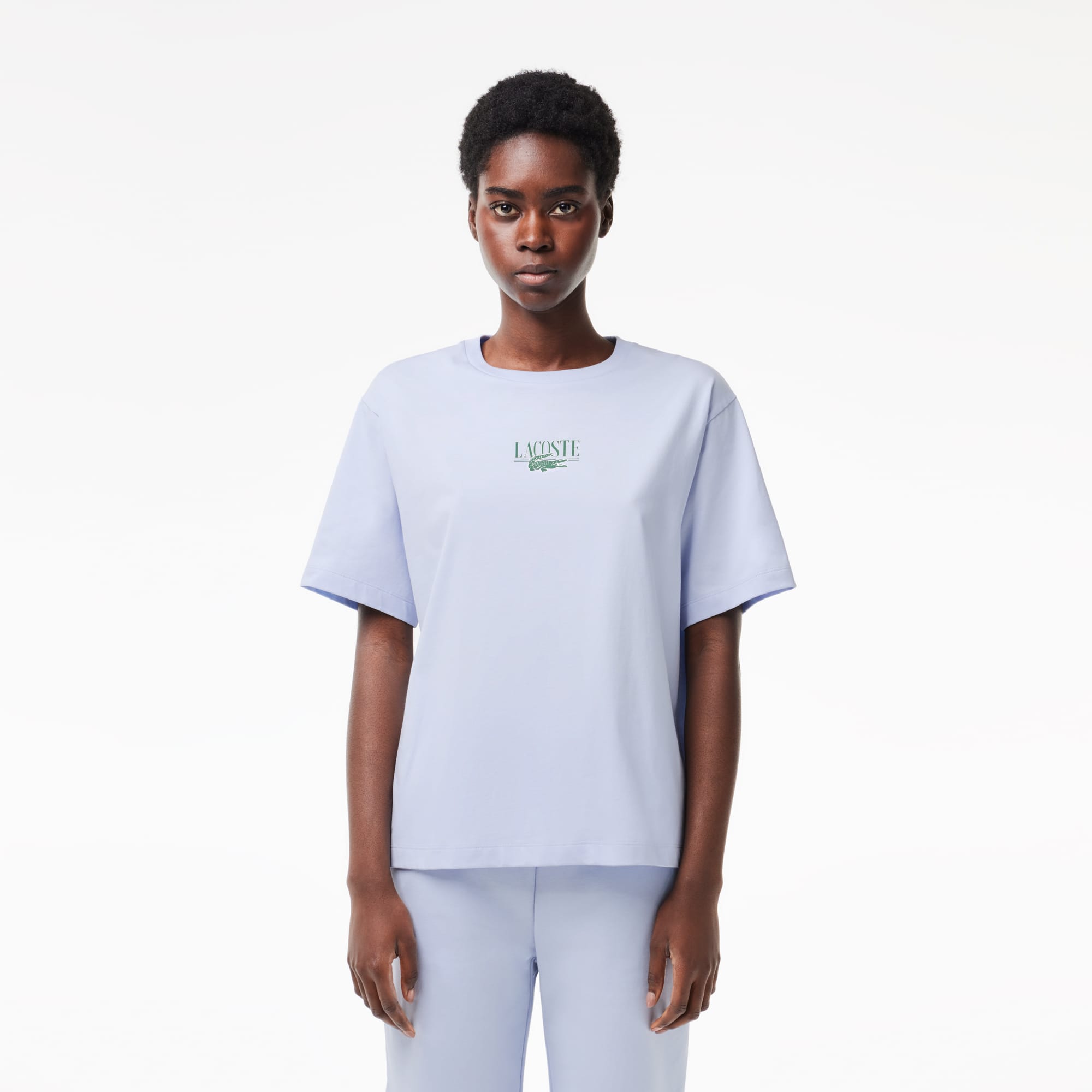 Lacoste Women's Relaxed Fit Printed Cotton T-shirt  - 36 In Blue