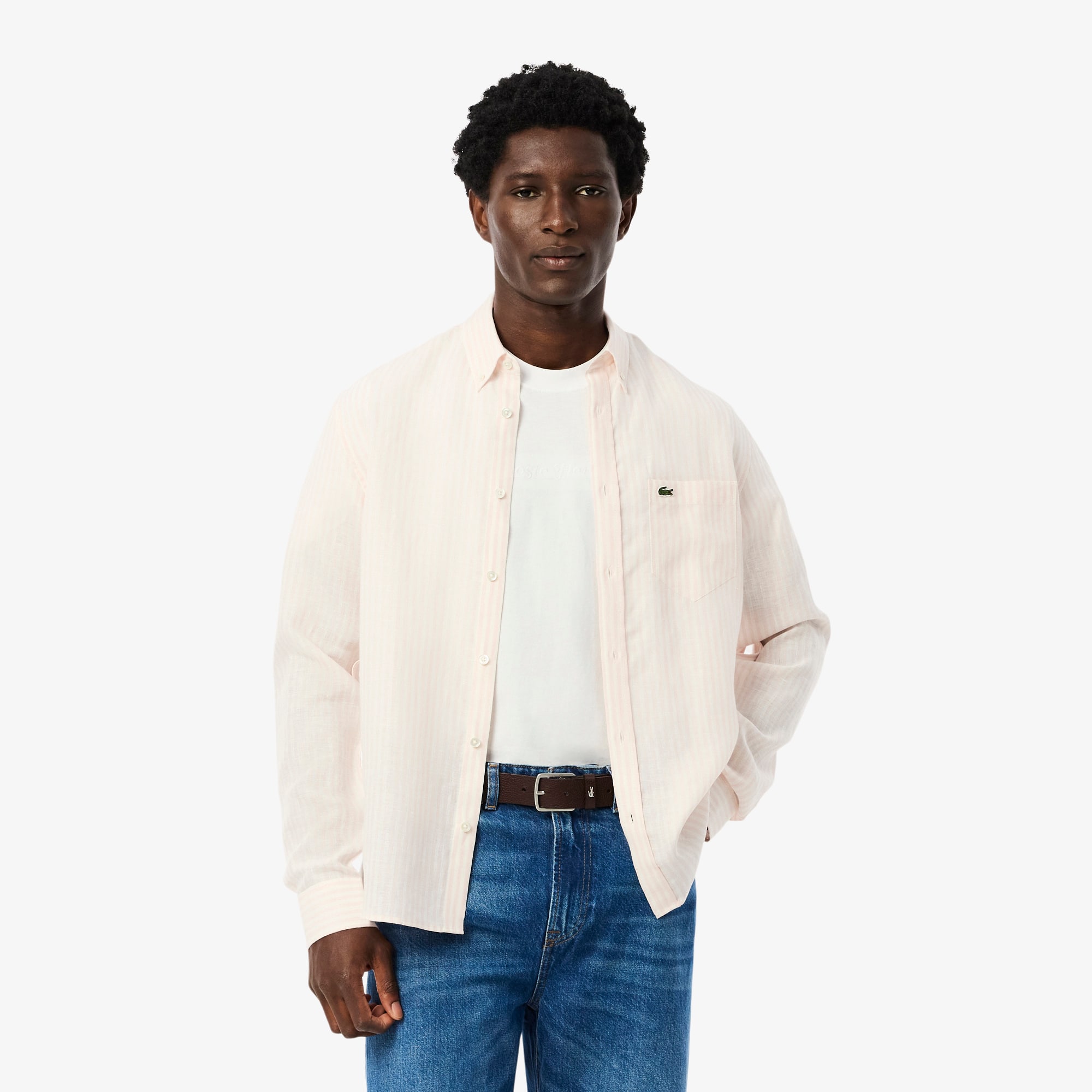 Lacoste Men's Regular Fit Striped Linen Shirt - 15â½ - 39 In Neutral